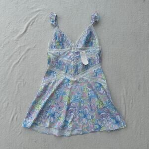 For Love & Lemons Farrah Slip Mini Dress Women's M Floral Pin-tuck Lace Trim